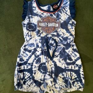 Harley-Davidson Blue and White Tie-Dye Romper 12m